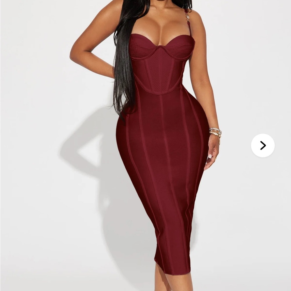Fashion Nova Burgundy Bandage Midi Dress